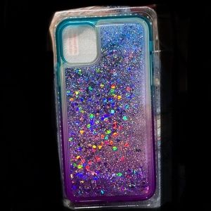 iPhone 11 Pro Max (6.5in) Purple and teal glitter cover with screen protector